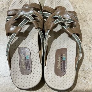 Skechers Brown and Blue Sandals with Thong Design